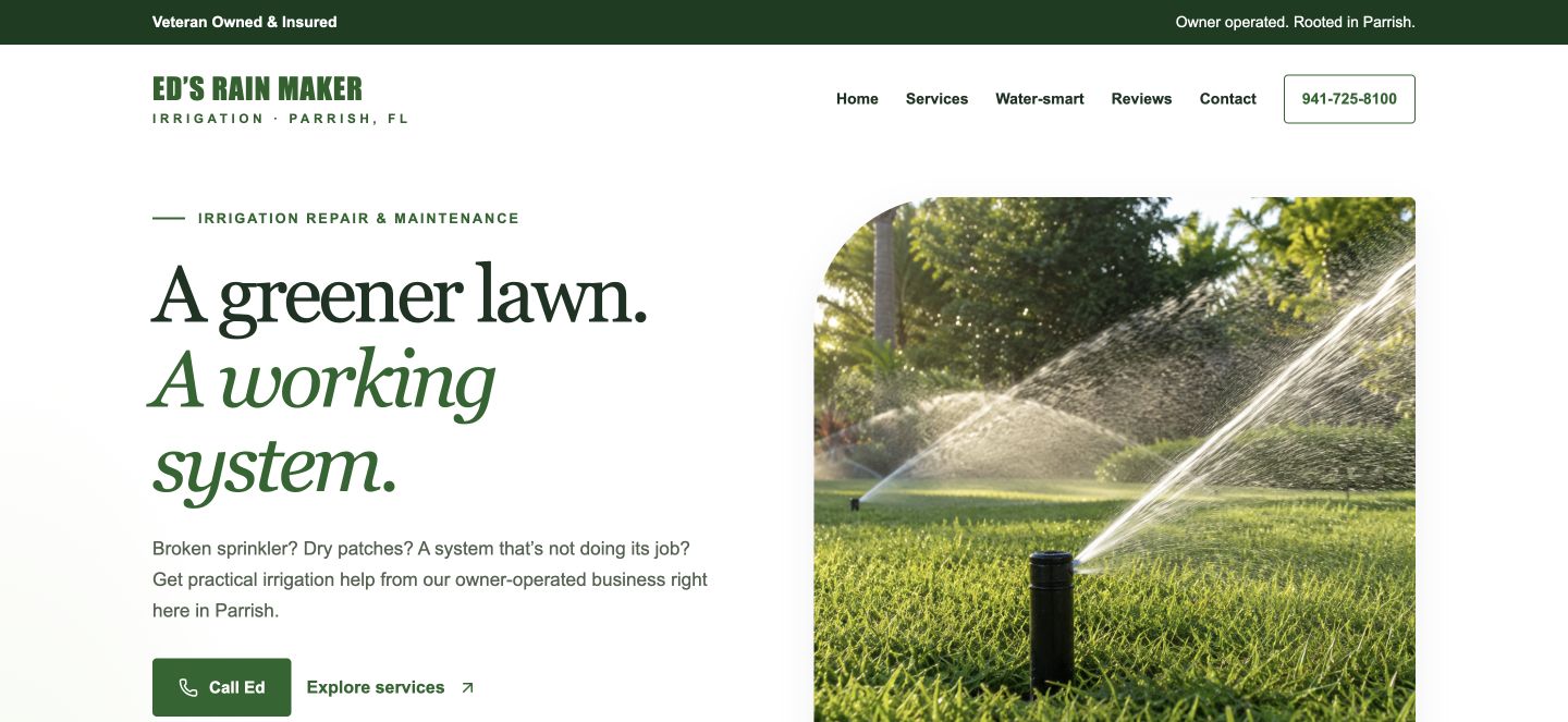 Preview of the Ed’s Rain Maker Irrigation website